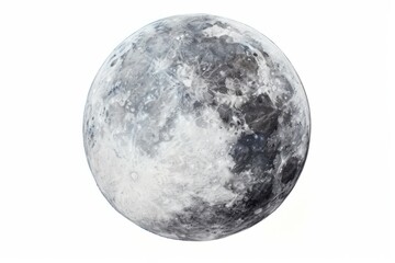 Round Painting Of Light Gray Moon With Acrylic Paints With Volume With Silver Strokes On White Background