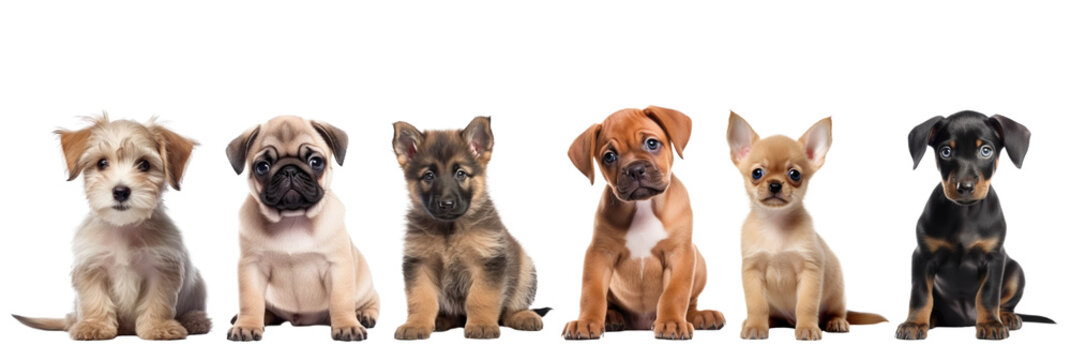 set of cute puppies isolated