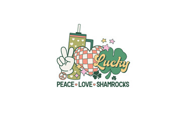 Peace love Shamrocks, Retro St Patrick's Day PNG Sublimation T Shirt Design