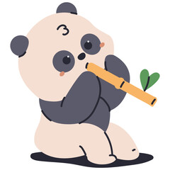 Cute baby panda eat bamboo branch vector cartoon character illustration isolated on a white background.