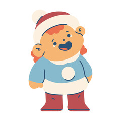 Cute baby girl in winter clothes vector cartoon character illustration isolated on a white background.