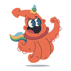 Cute unicorn squid vector cartoon character illustration isolated on a white background.
