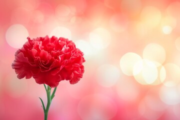 Vibrant Red Carnation Pops Against Dreamy Bokeh Backdrop, Allowing Room For Text