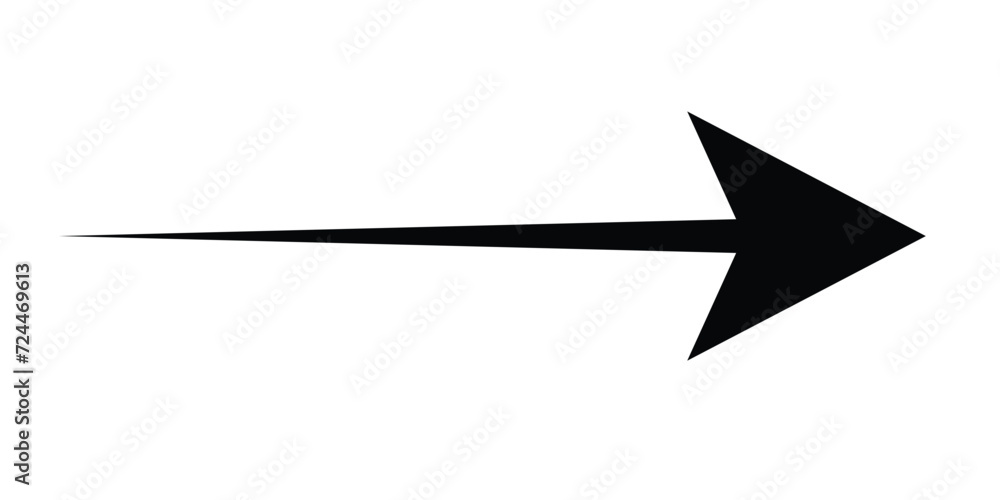 Poster straight long arrow, right thin line, black cursor, horizontal element, thick pointer vector icon is