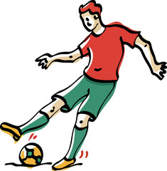 soccer player kicking ball drawing in sketch style