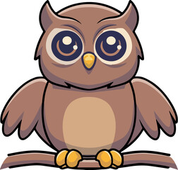owl sitting on a branch , cartoon character illustration