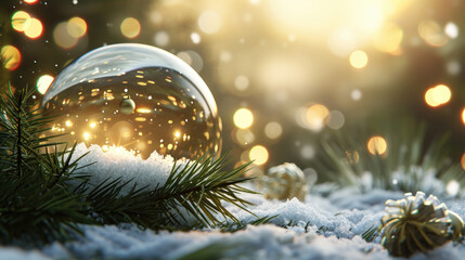 Fototapeta na wymiar Christmas Ornament on Snow Covered Ground