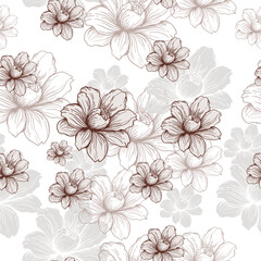 Leaves and flowers. Hand-drawn graphics. Seamless patterns for fabric and packaging design. A textile pattern.