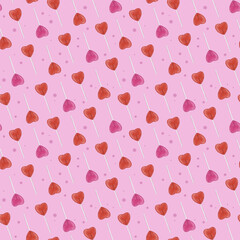 Valentines Seamless Pattern Heart Lollypop 