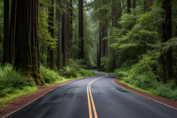 Scenic road in Redwood National Forest - obrazy, fototapety, plakaty