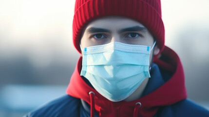 Man Wearing Face Mask and Red Hat