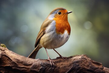 Fototapeta premium Serene Robin Perched Amidst Forest Splendor: Capturing Nature's Essence Generative AI