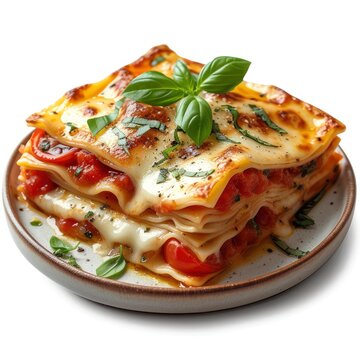 recommend clip art: Portion Italian Lasagna Fresh Basil Tomatoes On White Background, Illustrations Images