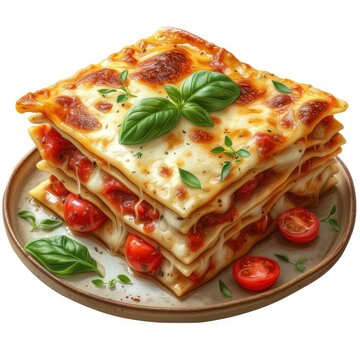 recommend clip art: Portion Italian Lasagna Fresh Basil Tomatoes On White Background, Illustrations Images