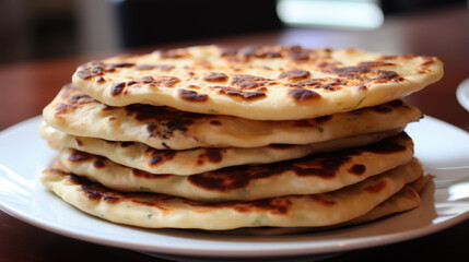 Stack of Flat Bread on White Plate