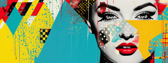 Modern Pop art collage. Beauty woman panorama. - obrazy, fototapety, plakaty
