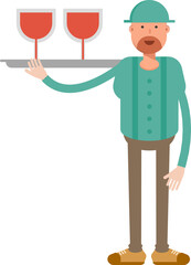 Beard Man Character Serving Wine Illustration
