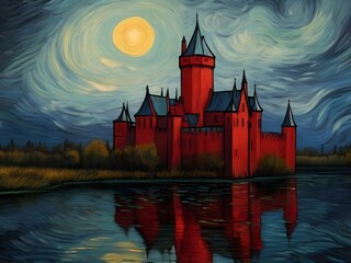 floating castle in a dark background