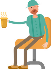Beard Man Character Drinking Coffee
