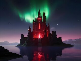 floating castle in a dark background