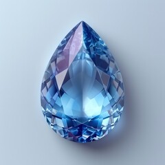 Precious Natural Gemstone Blue Aquamarine Pear On White Background, Illustrations Images