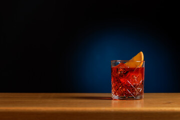 Cocktail allure: Classic negroni cocktail on a bar table