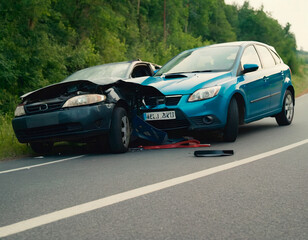 Fototapeta premium Car accident on the road after collision with another car on the road