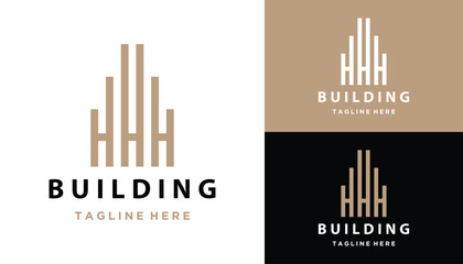 Initial Letters H HH HH with High Tower Building Lines for Apartment and Real Estate Logo Design