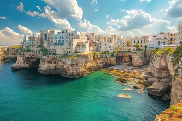 Outdoor kussens aerial view Spectacular spring cityscape of Polignano a Mare town, Puglia region, Italy © Kien