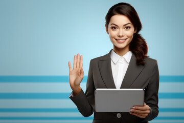 Woman Holding Laptop in Business Suit