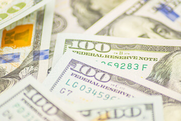 Lots of 100 dollar bills, macro, close-up money. the concept of US cash money. US paper money....