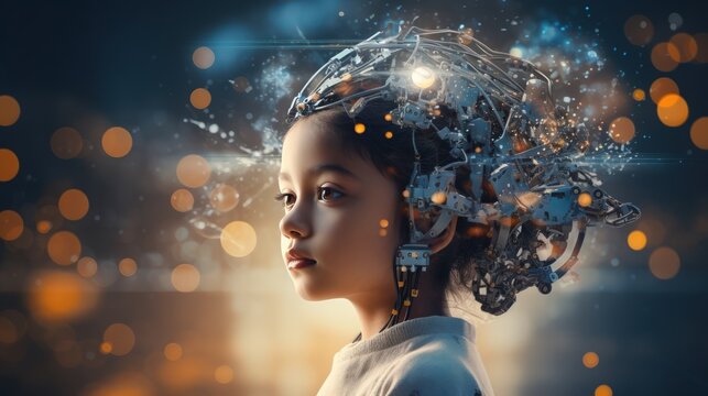 Illustration: Beautiful female robot with artificial intelligence.