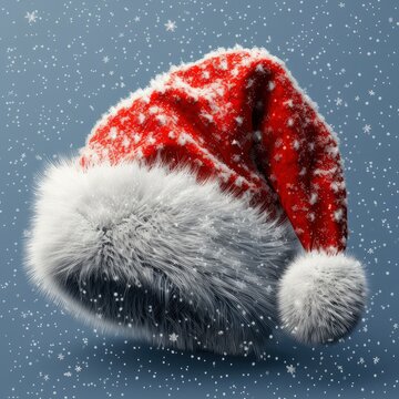 Santa Hat On Snow On White Background, Illustrations Images