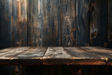 Wooden table and dark wooden walls