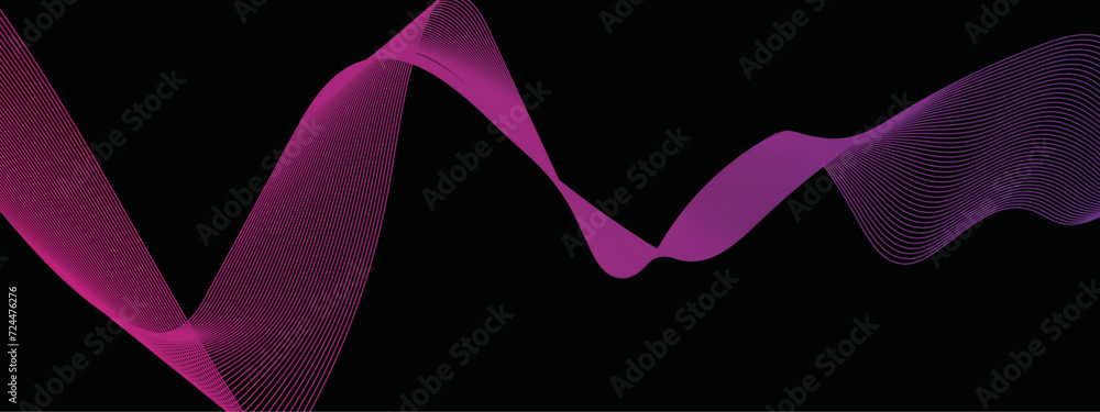 Poster abstract wavy lines flowing curve gradient color on dark background. abstract black background color