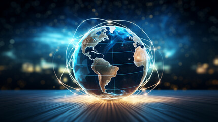 internet connectivity concept illustration featuring a glowing wireframe around a globe