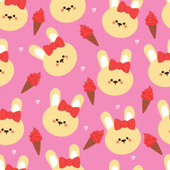 seamless pattern cartoon bunny and ice cream. cute animal wallpaper for textile, gift wrap paper