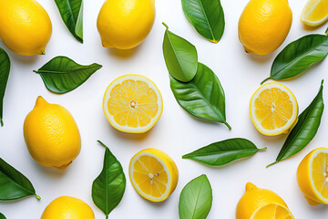 A vibrant display of zesty citrus fruits and earthy leaves come together in this image, evoking feelings of freshness and health while highlighting the diversity of natural produce