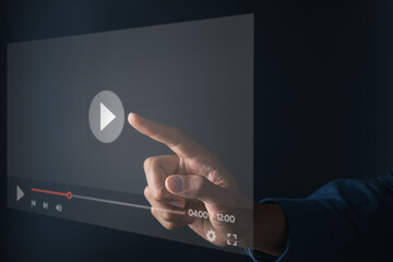 the man touching play icon on video online. video content creator concept.