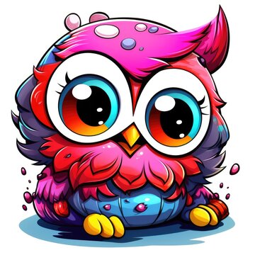 Cute little owl in bright cartoon style