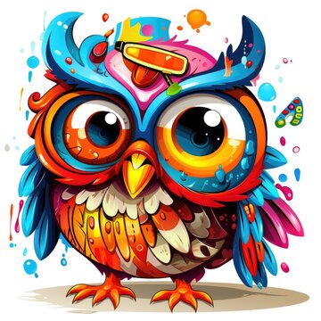 Cute little owl in bright cartoon style