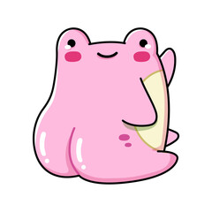 Pink frog no background sticker kawaii waving icon illustration
