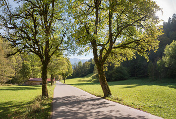 walkway to the Partnachklamm in autumn, tourist destination Garmisch-Partenkirchen