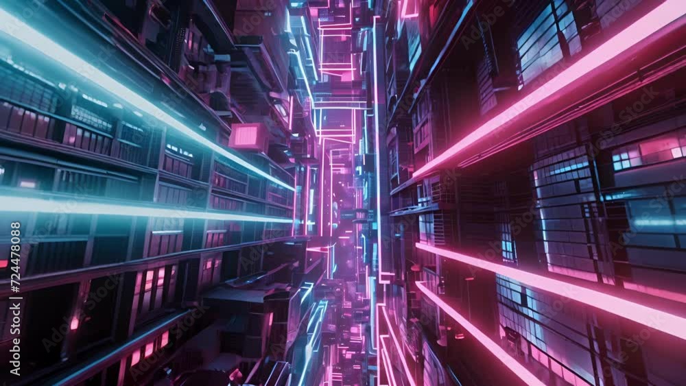 Aufkleber neon lights creating shapes and patterns in a retrofuturistic grid world reminiscent of a digital dr