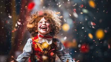 Obraz na płótnie Canvas child in costume blowing confetti