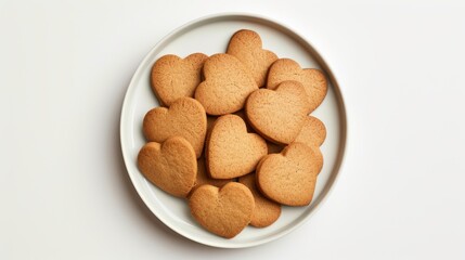 Food photography concept, Heart shaped delicious cookies in a plate on white background