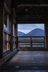 日本　山形県山形市にある立石寺、通称山寺の五大堂から望む風景