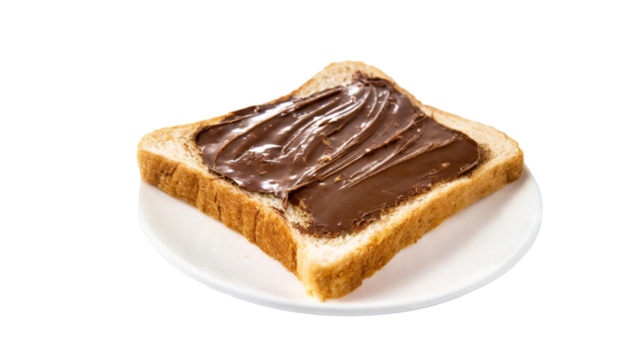 Chocolate spread on slice of bread isolated on transparent background.