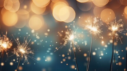 Fototapeta premium Close-up of New Years Eve fireworks sparkles isolated on a gradient background