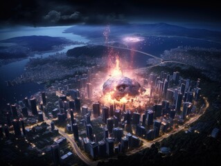 Nuclear Explosion Concept. Terrorism, Nuclear war threat, asteroid collision, Nuclear blast, mushroom cloud, War and Destruction